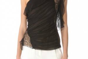 Alberta Ferretti Collection Asymmetrical One Shoulder Ruffle Blouse