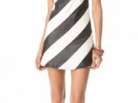 alice + olivia Leather Stripe A Line Dress