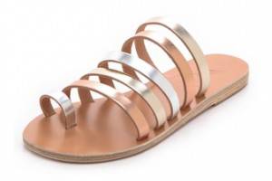 Ancient Greek Sandals Niki Metallic Strappy Slides