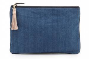 CLARE VIVIER Oversized Denim Clutch with Tassels