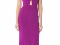 Cushnie et Ochs Long Dress with Keyhole Front and Tie Neck