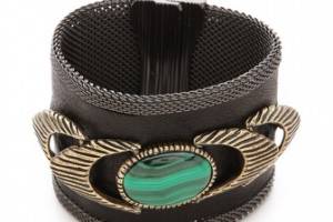 Cynthia Desser Wide Leather & Malachite Cuff