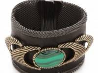 Cynthia Desser Wide Leather &amp; Malachite Cuff