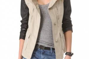 DKNY Pure DKNY Cargo Jacket with Leather Sleeves