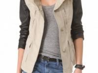 DKNY Pure DKNY Cargo Jacket with Leather Sleeves