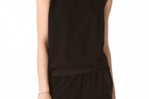 DKNY Sleeveless Top with Leather Trim
