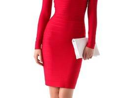 Herve Leger Signature Essential Long Sleeve Cocktail Dress