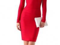 Herve Leger Signature Essential Long Sleeve Cocktail Dress