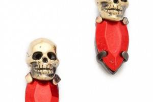 Iosselliani Fused Stone Skull Stud Earrings