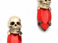 Iosselliani Fused Stone Skull Stud Earrings