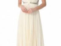 J. Mendel Pleated Gown with Beaded Straps