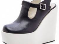 Jil Sander Navy Mary Jane Wedge Pumps