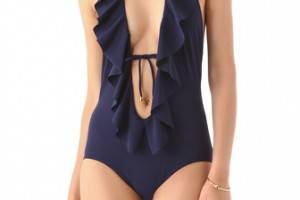 Karla Colletto Draped Flounce Swimsuit