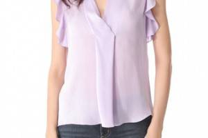 L'AGENCE Ruffled Draped V Blouse