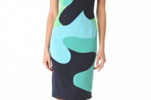 Lela Rose Colorblock Camouflage Dress