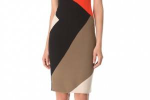 Lela Rose Colorblock V Neck Dress