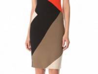 Lela Rose Colorblock V Neck Dress