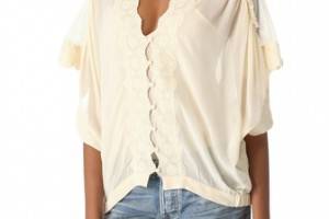 Love Sam Mesh and Lace Button Front Blouse