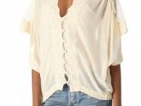 Love Sam Mesh and Lace Button Front Blouse