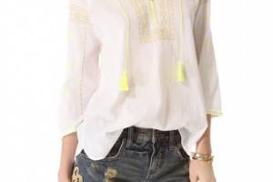 Maison Scotch Bohemian Top with Fluorescent Embroidery