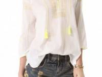 Maison Scotch Bohemian Top with Fluorescent Embroidery