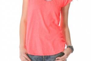 Maison Scotch Linen Mix Tee with Special Neck Trim