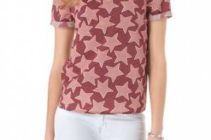 Maison Scotch Print Silky Blouse with Contrast Collar