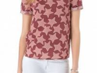 Maison Scotch Print Silky Blouse with Contrast Collar