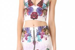 Nicholas Digi Floral Denim Crop Top