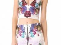 Nicholas Digi Floral Denim Crop Top