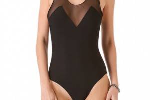 Norma Kamali Mesh Deep V One Piece Swimsuit