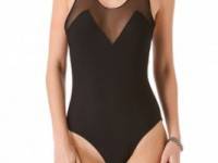 Norma Kamali Mesh Deep V One Piece Swimsuit