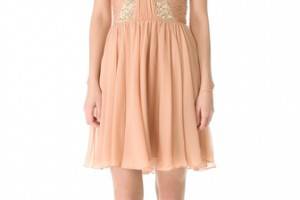 Rebecca Taylor Floral Beading Strapless Dress