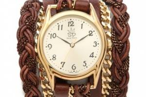 Sara Designs Leather Braid Chain Wrap Watch