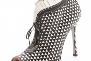 Sergio Rossi Woven Peep Toe Booties