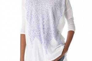 SUNDRY Printed 3/4 Sleeve Top