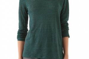 T by Alexander Wang Linen Stripe Combo Tee with Long Sleeves