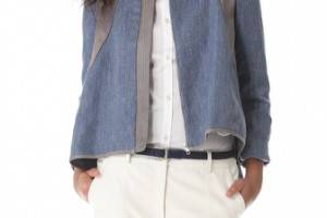 Thakoon Addition Hooded Leather Insert Jacket
