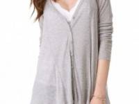 Three Dots Seamed Cardigan with Ribbing