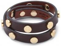 Tory Burch Double Wrap Logo Leather Bracelet