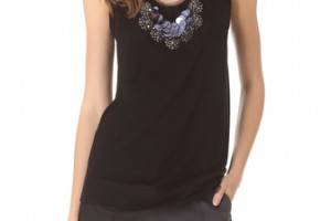 Vera Wang Collection Sleeveless Tank with Embroidered Bib