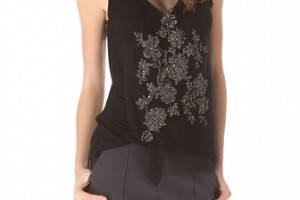 Vera Wang Collection Sleeveless Tank with Floral Rhinestone Bib