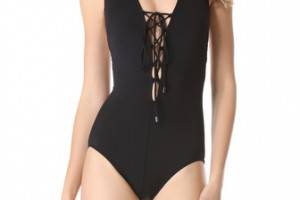 Veronica Brett Lace Up Halter One Piece Swimsuit