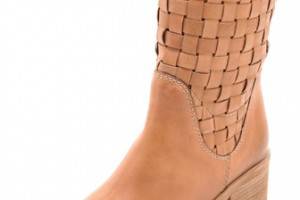 Vic Italy Stacked Heel Woven Booties