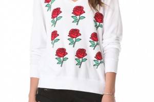 Wildfox Silverstone Rose V Neck Baggy Beach Sweatshirt