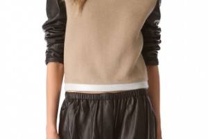 3.1 Phillip Lim Leather Sleeve Tricolor Top