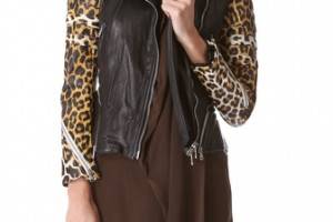 3.1 Phillip Lim Peplum Moto Jacket with Leopard Sleeves