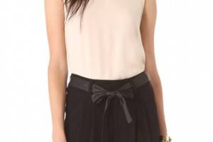 AIR by alice + olivia Leather Shoulder Muscle Tee