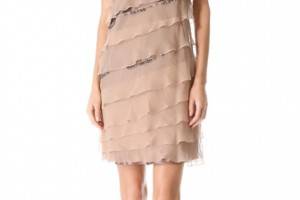 Alberta Ferretti Collection Ruffled Shift Dress with Crystals