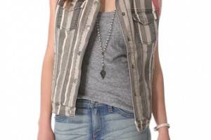 April, May Square Striped Jean Vest